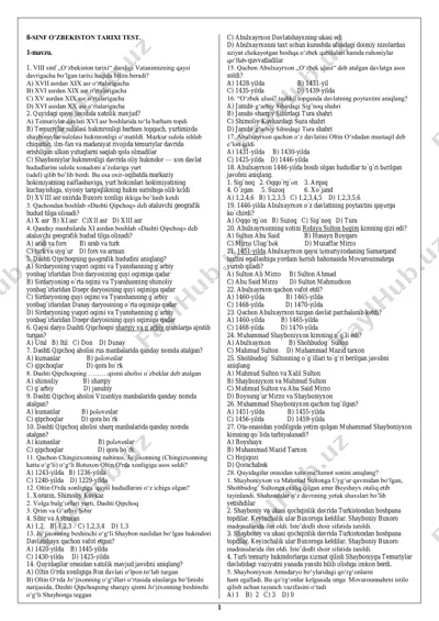 8-sinf o’zbekiston tarixi test — PDF