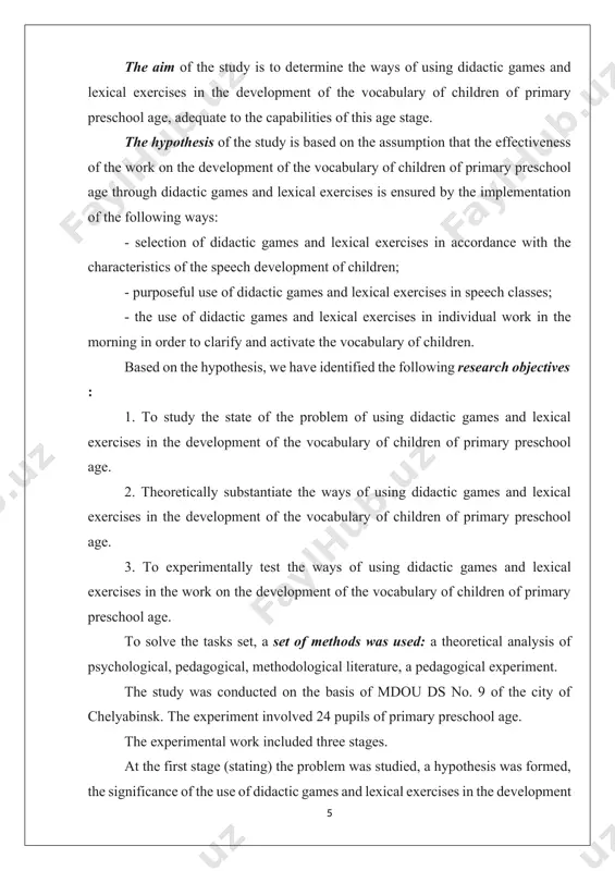 s of a child in preschool childhood, and is considered in modern preschool education as the general basis for raising and educating children. mastering the vocabulary is the basis of the speech development of children, since the word is the most important unit of the language. the dictionary reflects the content of speech. words mean objects and phenomena, their signs, properties, qualities and actions with them. children learn the words necessary for their life and communication with others. the main thing in the development of a child's word is mastering the meanings of words and their appropriate use in accordance with the context of the statement, with the situation in which communication takes place. vocabulary work in kindergarten is a systematic expansion of the active vocabulary of children at the expense of unfamiliar or difficult words for them. it is known that the expansion of the vocabulary of preschoolers goes …