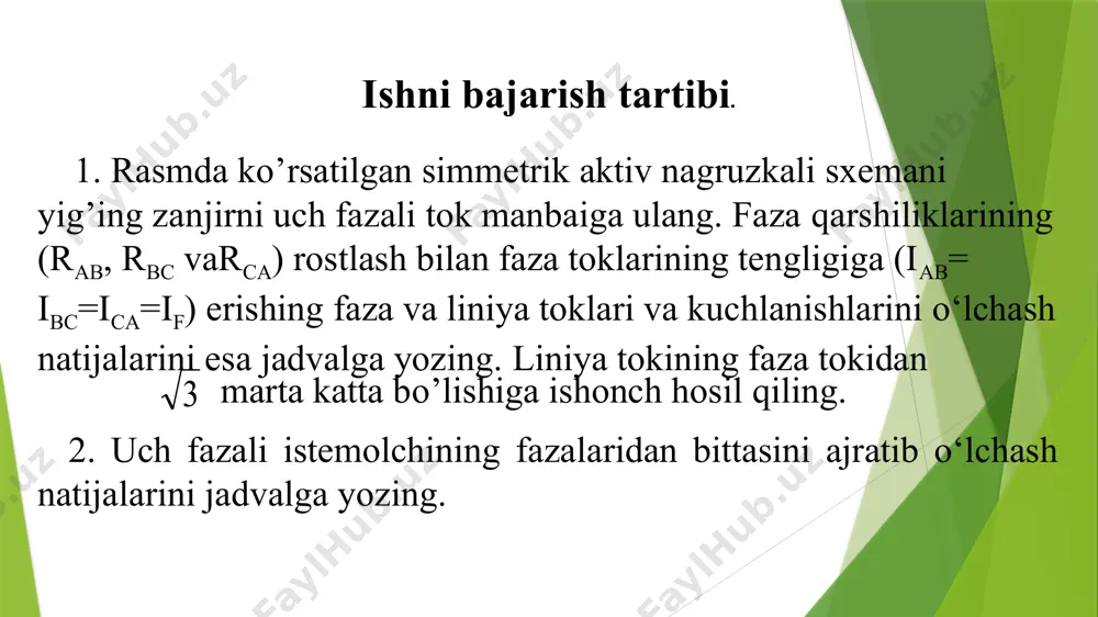 iste’molchilari uchburchak sxemada ulangan uch fazali tok zanjirini tekshirish - Page 5