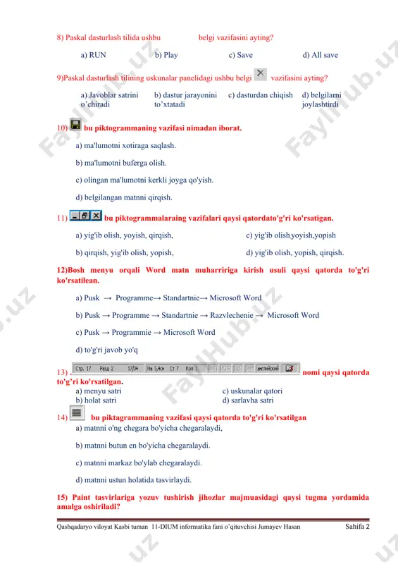 tasvirlariga yozuv tushirish jihozlar majmuasidagi qaysi tugma yordamida amalga oshiriladi? a) b) c) d) qashqadaryo viloyat kasbi tuman 11-dium informatika fani o’qituvchisi jumayev hasan sahifa 1 image4.png image5.png image6.png image7.png image8.png image9.png image10.png image11.png image12.png image13.png image1.png image2.png image3.png
