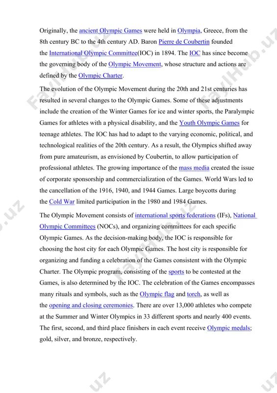 c but also combat and chariot racing events. during the olympic games all struggles against the participating city-states were postponed until the games were finished.heracles one of the most popular myths identifies the origin of these olympics is shrouded in mystery and legend.and his father zeus as the progenitors of the games.[5] hyperlink "http://en.wikipedia.org/wiki/olympic_games" \l "cite_note-5" [6] according to legend, it was heracles who first called the games "olympic" and established the custom of holding them every four years.twelve labors a legend persists that after heracles completed his , he built the olympic stadium as an honor to zeus. following its completion, he walked in a straight line for 200 steps and called this distance a "stadion" (greek: στάδιον, latin: stadium, "stage"), which later became a unit of distance. another myth associates the first games with the ancient greek concept of olympic truce (ἐκεχειρία, ekecheiria).[8] the most widely accepted date …