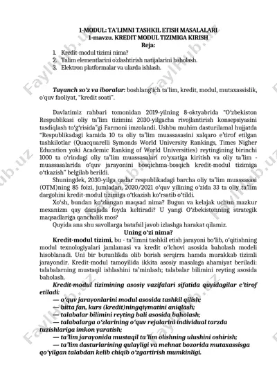 kredit-modul tizimi — DOC