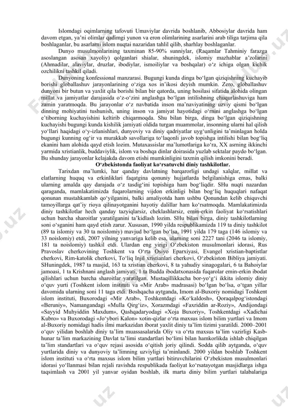 tmagan. buddizm teravada, mahayana, vajrayana. yahudiylik: pravoslav yahudiylik, hasidizm, yahudiylikni isloh qilish. xristian konfessiyalari roʻyxati: xristianlikning konfessiyalarga boʻlinishi va eʼtiroflar soni boʻyicha konsensus mavjud emas. biroq, xristianlik uchta konfessiyaga boʻlinganligi keng tarqalgan — katoliklik, protestantlik va pravoslavlik. biroq, bunday soddalashtirilgan boʻlinish bilan, bir mazhabda, guruhlar aslida dinda boshqacha boʻlib chiqadi. reformatsiya davrida rim-katolik cherkovidan ajralib chiqqan lyuteranlar, anglikanlar va kalvinistlardan tashqari protestantizm keyinchalik protestantizmning oʻzi doirasida paydo boʻlgan harakatlarni ham oʻz ichiga oladi, masalan, baptistlar, ellikchilar va boshqalar. ettinchi kun adventistlariga kelsak, baʼzi protestant ilohiyotshunoslari ularni kultlar deb atashadi, ammo 1950-yillarning oxiridan boshlab „oʻz saflarida evangelistik harakat paydo boʻlganini“ taʼkidlaydilar. protestantizm 19-asrda paydo boʻlgan baʼzi diniy oqimlarni oʻz ichiga olmaydi, masalan, iegova guvohlari va oʻzlarini oʻz ichiga olmaydi. tarixiy cherkovlar bilan bogʻliq vaziyat bundan kam emas. shunday qilib, oʻzlarini katolik deb atagan eski katoliklar va oʻzlarini katolik deb ataydigan boshqa guruhlar rim-katolik cherkovi tomonidan tan olinmaydi, chunki katoliklikning asosiy belgisi …