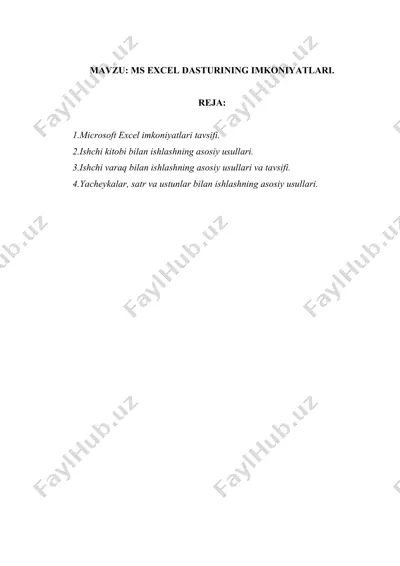 microsoft excel dasturining imkoniyatlari — DOCX