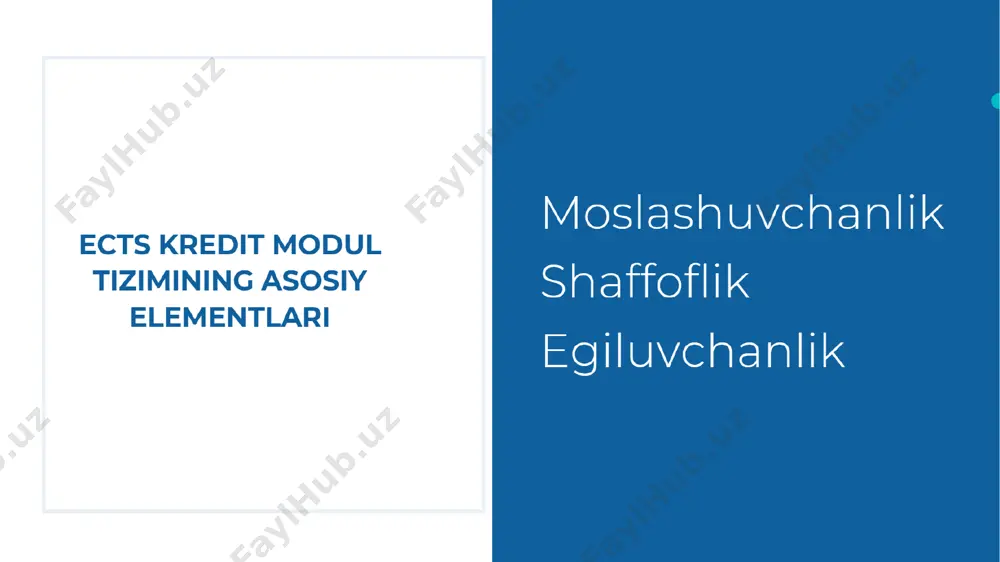 qi yakuniy imtihondan o‘ta olmagan va bepul imkoniyatga ega talabaga faqatgina yakuniy imtihonni qayta topshirish imkoni beriladi. avvalgi, baholash natijlari saqlanib qoladi kredit ta’lim tizimida baholashning tavsifi baho foiz shkala a+ 95-100 4,5 a 90-94 4 v+ 80-89 3,5 v 70-79 3 c+ 65-69 2,5 c 60-64 2 f 0-59 0 qo‘qon universiteti baholash tizimini boshqa baholash tizimlariga konvertatsiya qilish jadvali 2019 yildan boshlab o‘zbekiston otmlari baholash tizimi rossiya federatsiyasi baholash tizimi yevropa mamlakatlari sinov birliklarini ko‘chirib o‘tish va to‘plash tizimi aqsh baholash tizimi (a — f) buyuk britaniya baholash tizimi (%) yaponiya baholash tizimi(%) koreya respublikasi baholash tizimi (%) 2019 yilga qadar o‘zbekiston otmlari baholash tizimi qo‘qon universiteti a-f % «5» «5» «a» «a+» 70 - 100 80 - 100 90 - 100 86 - 100 a+ a 95-100 90-94 «a» «a-» 65 - 69 «4» «4» «b» «b+» 60 - 64 70 - 79 80 - 89 71 …