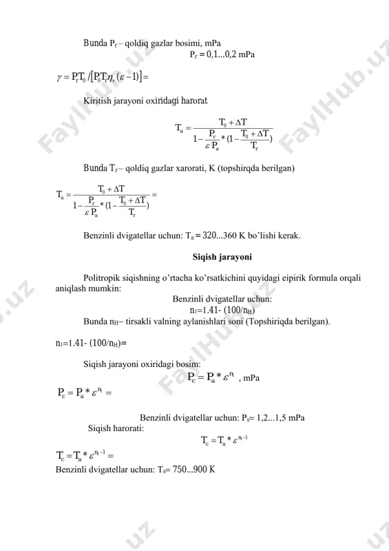 высш.шк. 2008, - 340 с. 6. milton в.е. thermodinamies. с and е. school of mechanical and manufacturing enginiring. 2005. 277p. qo’shimcha adabiyotlar 1. мирзиёев ш.м. танкидий тахлил. катьий тартиб-интизом ва шахсий жавобгарлик - хар бир рахбар фаолиятининг кундалик қоидаси бўлиши керак. ўзбекистон республикаси вазирлар махкамасининг 2016 йил якунлари ва 2017 йил истиқболларига бағишланган мажлисидаги ўзбекистон республикаси президентининг нутқи. // халқ сўзи газетаси. 2017 йил 16 январь, №11. 2. турсвский и.с. теория двигателя. -м.: выс. шк. 2005 - 238 с 3. ички ёнув двигателлари 3-китоб. компьютер амалиёти. луканин b.н тахрири остида. - тошкент.: тайи. 2004 й. 286 б. 4. двигатели внутреннего сгорания. в 3 кн. кн. 1. теория рабочих процессов: учеб./ луканин в.н. и др. - м.: высшая школа, 1995. - 368 с. 5. двигатели внутреннего сгорания. в 3 кн. кн. 2. динамика и конструирование: учеб./ луканин в.н. и др. - м.: высшая школа. 1995.-319с. 6. двигатели внутреннего сгорания. в 3 …
