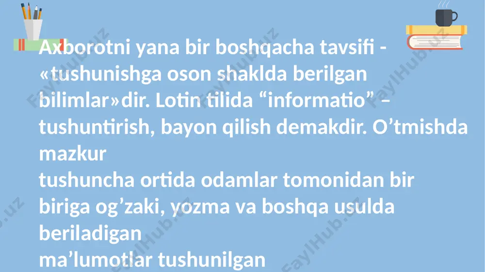 g’afurov u.v. iqtisodiyot nazariyasi (darslik). – t., «fan va texnologiya» nashriyoti, 2005. – 784 b. shodmonov sh.sh., g’afurov u.v. iqtisodiyot nazariyasi. ma’ruzalar matni. – t.: «fan va tеxnologiya» nashr, 2008. – 314 b. www.stat.uz – o’zbеkiston rеspublikasi davlat statistika qo’mitasining rasmiy sayti. e'tiboringiz uchun raxmat 24 image1.jpeg image2.jpeg image3.jpeg image4.jpeg image5.jpeg image6.png image7.jpeg image8.jpeg image9.jpeg image10.jpeg image11.jpeg image12.jpeg image13.jpeg media1.mp3 image14.png stephanie says (史蒂芬妮说) stephanie says (史蒂芬妮说) lady & bird (淑女与鸟组合) lady & bird (女人和鸟), track 3, disc 0 blues 183.05005