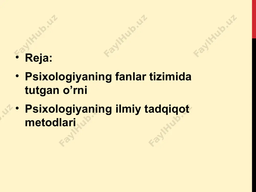 yutuqlar va tadqiqot metodlari, maxsus dasturlardan o’z o’rnida foydalanadi. texnika fanlari bilan psixologiyaning o’zaro aloqasi va hamkorligi ayniqsa, hozirgi kunga kelib yaqqol sezilmoqda. bir tomondan, murakkab texnikani boshqaruvchi inson muammosini yechishda, ikkinchi tomondan psixik holatni murakkab qirralarini ochishda maxsus texnik vositalardan foydalanish zarurati bu ikki yo’nalishning erishgan yutuqlarini birlashtirishni nazarda tutadi. iqtisodiyot bilan psixologiyaning o’zaro aloqasi va hamkorligi xx asrning yangiliklaridan bo’lib, ayniqsa, bozor munosabatlariga bosqichma-bosqich o’tish sharoitida iqtisodiy ong ham iqtisodiy xulqning o’ziga xos namoyon bo’lish qonuniyatlarini o’rganishda ikkala fanga xizmat qiladi. psixik hodisalar juda g'ayrioddiy. ular nomoddiy va shuning uchun tabiiy fanlarda materiyaning mavjud bo'lishining turli shakllari bilan shug'ullanadigan usullar ularni o'rganishga mos kelmaydi. shu boisdan 18-19-asrlarda psixologlar psixik hodisalarni o'rganishning maxsus usulini - introspeksiyani joriy etishdi.(o‘z-o‘zini kuzatish) j.lokk. psixologiya muammolarini hal qilish uchun quyidagi metodlardan keng foydalaniladi. laboratoriya va tabiiy tajriba; kuzatish; savol berish va test o'tkazish; biografik usul; psixologik modellashtirish; qiyosiy genetik usul va boshqalar. asosiy …