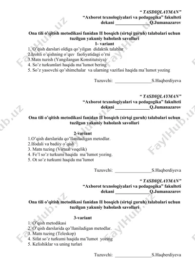 ona tili o’qitish metodikasi fani — DOCX