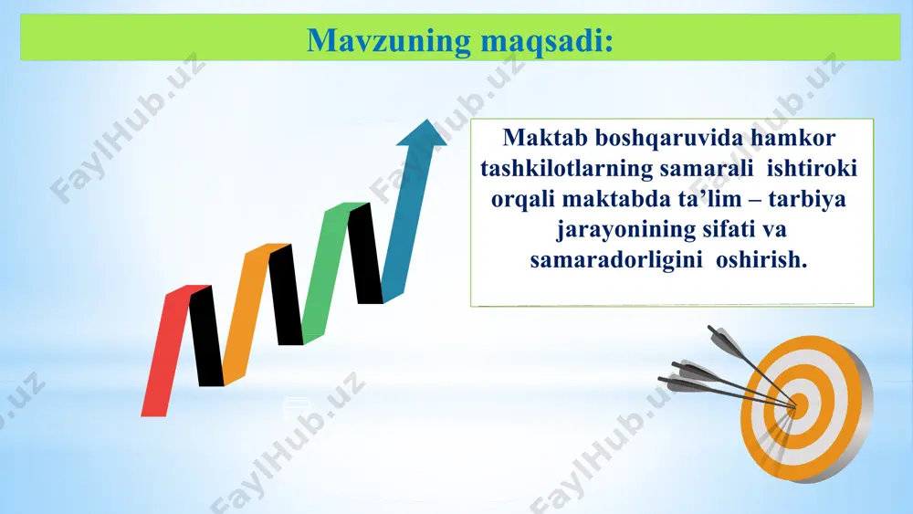 mobilografiya, grafik dizayn va boshqa zamonaviy kasblarga jalb etish zarur. mahalla va ota-onalarni maktabga jalb qilsak maktabda ta’lim-tarbiya yaxshilanadi va samarali boshqaruvga erishiladi. davlat va nodavlat tashkilotlar bilan hamkorlik orqali o‘quvchilarni zamonaviy kasblarga yo‘naltirib jamiyatimizda o‘z o‘rniga ega yoshlarni yetishtiramiz. o‘quvchilar o‘rtasida huquqbuzarlikni oldini olishda va turli buzg‘unchi g‘oyalardan asrash maqsadida mahalla, madaniyat va turizm vazirligi, huquqni muhofaza qilish organlari bilan hamkorlik natijasida ko‘zlangan maqsadga erishamiz. 9 oliy ta’lim muassasalari va o’quv markazlari bilan hamkorlikni yo’lga qo’yish. maktabda ushbu hamkorlik orqali, maktab o’quvchilarini oliy ta’lim muassasalariga va kasb hunarga yo’naltirish, hamda pedagogik kadrlarni kasbiy rivojlantirish imkoniyatlarini yaratish erta turmushlarning oldini olish uchun mahalla, ta’lim va oila hamkorligini yanada kuchaytirish, targ‘ibot tadbirlar o‘tkazish. mahallalar va tashkilotlarda ota-onalar bilan farzand ta’lim tarbiyasi haqida seminarlar tashkil etish, farzand tarbiyasida otalar rolini oshirish. takliflar: o‘quvchilarning zararli g‘oyalar yo‘liga kirishiga sabab bo‘layotgan omillarga qarshi manzilli profilaktik tadbirlarni amalga oshirish hududiy korxonalar va tashkilotlar maktablarga homiylik …