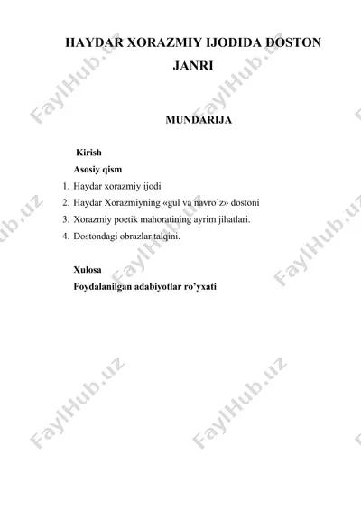 haydar xorazmiy ijodida doston janri — DOCX