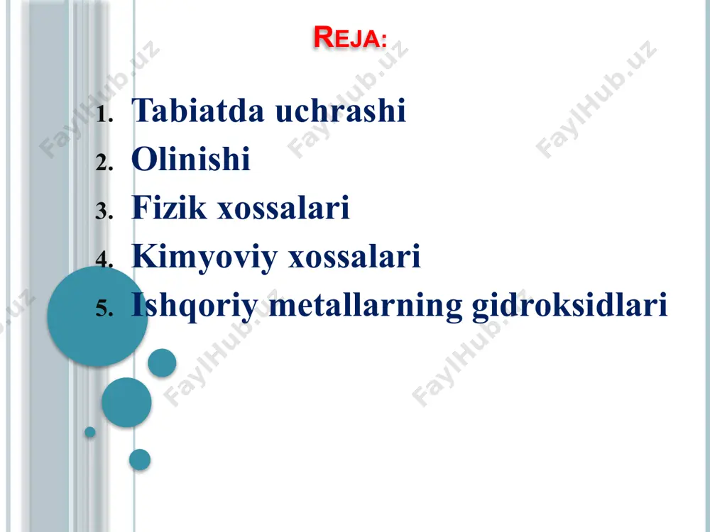 lari barcha ishqoriy metallar kabi natriy va kaliy kuchli qaytaruvchilardir. ular barcha metallmaslar bilan reaksiyaga kirishishadi. birikmalarida doimo +1 oksidlanish darajasini namoyon qiladi. natriy va kaliy kislorodda yonganda peroksidlar na2o2 va ko2 (yoki k2o4) hamda qo'shimchalar sifatida na2o, k2o hosil bo'ladi (toza oksidlar peroksidlarga metall qo'shib qizdirib olinadi): 2na + o2 — na2o2 na-o-o-na 4na + o2 — 2na2o na-o-na havoda natriy va kaliy tezda oksid qatlami bilan qoplanib qoladi. shuning uchun ularni kerosin ostida saqlanadi. natriy va kaliyning boshqa metallmaslar bilan ta'siridan tuzlar hosil bo'ladi: 2na + cl2 - 2nacl natriy xlorid 6k + n2 - 2k3n kaliy nitrid 2k + h2 - 2kh kaliy gidrid natriy va kaliyning oltingugurt bilan ta'sirlashuvidan m2sn tarkibli sulfidlar olinadi. 2na + s - na2s natriy sulfid 2na + 2s - na2s2 natriy disulfid 2k + 5s — k2s5 kaliy pentasulfid natriy va kaliyning metallmaslar bilan birikmalari ion bog'li qattiq moddalar. natriy va …