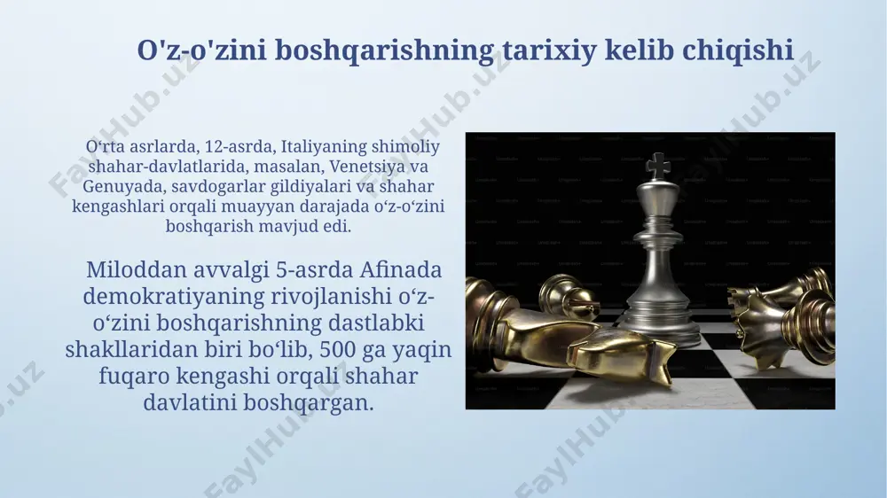 atildi, bu yerda qarorlar qabul qilishda jamoaviy ishtirok sezilarli darajada oshdi. oʻz-oʻzini boshqarish samaradorligini oshirish uchun 5 dan ortiq kishilik jamoalarda, masalan, toshkentdagi it kompaniyalarida, aniq vazifalar taqsimoti va 3 oylik rejalashtirish muhim. e'tiboringiz uchun rahmat @taqdimot_robot image4.png image5.jpg image6.jpg image7.jpg image8.jpg image9.jpg image10.jpg image11.jpg image12.jpg image13.jpg image14.jpg image15.jpg image16.jpg image17.jpg image18.jpg image19.jpg image20.jpg image21.jpg image3.jpeg