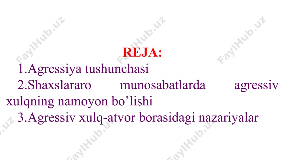 arga moyilligini turlicha tushuntirishga qaratilgan nuqtai nazarlar ichida eng mashhuri u.mak-dugall, z.freyd, g.marrey va boshqa olimlarning «inson va hayvonlarda agressiyaning tug‘ma instinkti mavjud bo’ladi» degan qarashlaridir. agressiv xulq-atvor haqidagi fikr-mulohazalar xx asr boshlarida yuzaga keldi. bu nazariya agressiya haqidagi dastlabki nazariya bo’lib, unda agressiyaning sababi frustratsiya nazariyasi bilan bog’liq ravishda tahlil etilgan. unga ko’ra agressivlik frustratsiyaning oqibatidir. bunday qarash birinchi marta d.dollard tomonidan ilgari surilgan. ammo ushbu nuqtai nazar amaliyotda o’z tasdig‘ini topmadi. djon dollard (1900-1980) agressiv xulq-atvor xususidagi ikkinchi nuqtai nazar l.berkovitsning ijtimoiy bilish nazariyasida keltiriladi. unga ko’ra, maqsadga yo’naltirilgan faoliyat davomida vujudga keladigan to’siq shaxsda agressiv xatti-harakatlarni hosil qiladi. nihoyat, agressiv xulq-atvorning kelib chiqish sabablari haqidagi eng zamonaviy nuqtai nazar bilishning kognitiv nazariyasi bilan bog’liq holda ifodalanadi. leonard berkovits (1926-2016) bu konsepsiyada agressiv harakatlar quyidagi jarayonlarning natijasi sifatida baholanadi: sub’yektning o’z agressiv xulq-atvorini ijobiy deb baholashi. frustratsiyaning mavjudligi. affekt yoki stress tipidagi emotsional qo’zg‘alishning kuchliligi. r.kratchfild va n.livson …