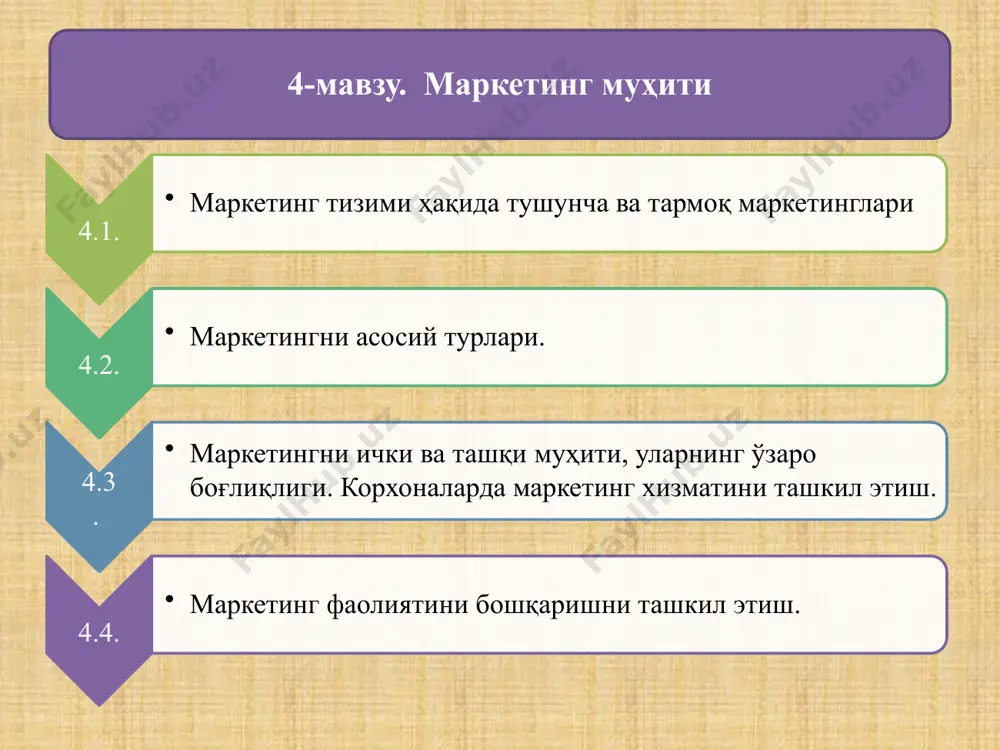 ларни илгари суришнинг айрим жуда оддий усуллари билан бирга ижодий фикрлаш имкониятларидан фойдаланиш ҳисобланади. шундай стратегияки, унда товар, хизмат ёки уларнинг рекламаси кишига шу қадар таъсир кўрсатиб, уни маҳсулот ёки хизматни тарқатиш ғояси билан «касаллантиради» ва унинг ўзи фаол реклама тарқатувчига айланади. бу кишининг у ҳақида дўстлари ва танишларига ўзи мамнуният билан гапириб берадиган, унга ёқадиган рекламадир. компаниянинг мустақил вакиллари ёки дистрибьюторлар томонидан маҳсулот ёки хизматлар ҳақида ахборотни тўғридан-тўғри тарқатиш билан боғлиқ бизнес. тармоқ маркетингининг асосий вазифаси максимал сондаги одамларни ахборот билан қамраб олиш ҳисобланади. кросс-маркетинг мобил маркетинг директ-маркетинг бу бир вақтнинг ўзида бир нечта йўналиш бўйича истеъмолчиларни жалб қилишга имкон берадиган технология энг катта фойда келтирадиган технология ҳисобланади. уларни амалга оширишда уяли алоқа (мобил) телефони, смартфон ёки чўнтак портатив компьютери (кпк) фойдаланиладиган коммуникациялар интерактив маркетинг воситаси. компания улар ёрдамида ўз товар ва хизматларининг ҳар бир истеъмолчиси билан шахсий тўғридан-тўғри маркетинг коммуникациялари йўлга қўядиган ва улар билан узоқ муддатли ўзаро …