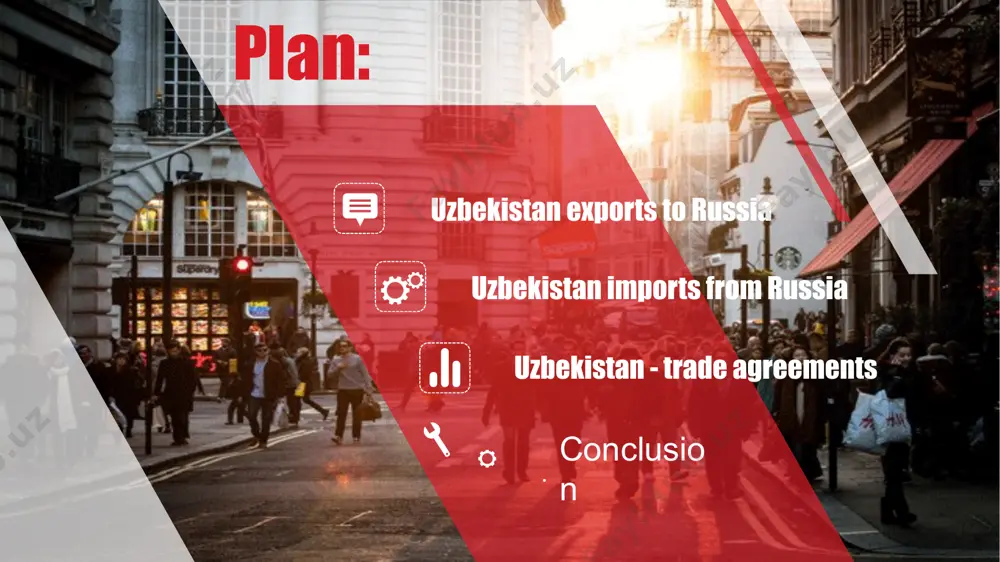 nsive and covers a wide range of sectors. the imports from russia have been increasing over the years, which indicates a strong trade relationship between the two countries. for instance, the exports from russia to uzbekistan have grown at an annualized rate of 6.56%, from $1.08 billion in 1996 to $5.62 billion in 2022. m 05 02 03 04 more then template click here to add you to the center of the narrative thought more then template click here to add you to the center of the narrative thought trade uzbekistan and russia have already achieved the previously planned trade turnover of $10 billion. this figure has grown by 30% since the beginning of the year. during the talks, the presidents agreed on a new trade turnover target of $30 billion in the near term. “there is potential and all possibilities for this,” shavkat mirziyoyev said. in the coming months, …