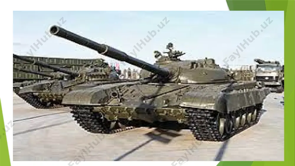a oladi. pulemyot dushman shaxsiy tarkibiga qarshi kurashish uchun, shuningdek, engil zirhli transport vositalarini yo'q qilish uchun ishlatilishi mumkin. shuningdek, t-72 tanki turli xil qo'shimcha qurollar bilan jihozlanishi mumkin, masalan, zenit pulemyotlari, raketa otish moslamalari va boshqa qurollar. ushbu qo'shimcha qurol tankni jangovar sharoitlarda yanada kuchliroq va samaraliroq qiladi. bort uskunalari t-72 tankining bort jihozlari uning jangovar samaradorligi va ishonchliligini oshiradigan turli tizimlar va qurilmalarni o'z ichiga oladi. keling, bort uskunasining eng muhim elementlarini batafsil ko'rib chiqaylik: 1. navigatsiya tizimi: tank navigatsiya tizimi bilan jihozlangan bo'lib, u ekipajga real vaqt rejimida o'z joylashuvini aniqlash va relefda harakat qilish imkonini beradi. navigatsiya tizimi gps qabul qilgich, kompyuter tizimi va displeyni o'z ichiga oladi. 2. himoya tizimi: tank himoya tizimi bilan jihozlangan bo'lib, unda mustahkamlangan zirhli plastinka, qo'shimcha himoya panellari va ekipaj uchun shaxsiy himoya vositalari mavjud. ushbu tizim tankning tankga qarshi raketalar va boshqa turdagi qurollar bilan urish xavfini kamaytiradi. 3. …