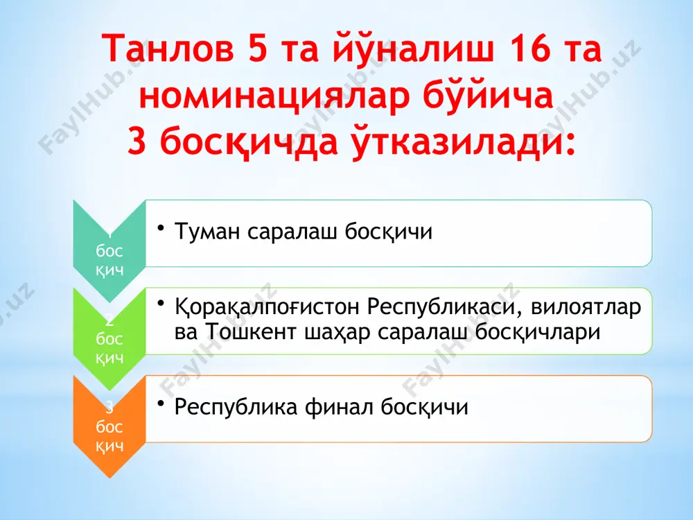 к-танловини ташкил этиш ва ўтказиш тўғрисида” қўшма қарор имзоланган. 17 ташкилий қўмита танловни ташкил этиш ва ўтказиш билан боғлиқ барча масалаларни ҳал этади, шу билан бирга ариза, шикоят ва таклифларни кўриб чиқади. шунингдек, “қувноқлар ва зукколар” кўрик-танловини ўтказиш бўйича бадиий кенгаш ҳамда ҳакамлар ҳайъати таркибини тасдиқлайди. ташкилий қўмита ҳузуридаги бадиий кенгаш рухсати билан “қувноқлар ва зукколар” кўрик-танловининг байрам тадбирлари, фестиваллар ташкил этилиши мумкин. бадиий кенгаш таркиби “камолот” ёиҳ ва олий ва ўтра махсус таълим вазирлиги ходимларидан ҳамда тегишли соҳа вакилларидан иборат бўлиши мумкин. бадиий кенгаш таркибига ўзгартириш киритиш масаласи фақат мавсум якунида кўриб чиқилади. . 18 жамоалар тегишли ўйин бошланишидан камида 5 кун олдин чиқишларининг сценарийсини (ёзма равишда, тасдиқланган ҳолда) бадиий кенгашга етказиб бериши лозим. бадиий кенгаш жамоалар томонидан тақдим этилган сценарийларнинг сир сақланиши ва бошқа жамоаларга ошкор қилинмаслигига кафолат беради. бадиий кенгаш ўз фаолияти юзасидан ташкилий қўмитаси йиғилишида ҳисобот бериб боради. жамоаларнинг сценарий ва саҳна кўринишларини муҳаррир кўригидан ўтказади. …