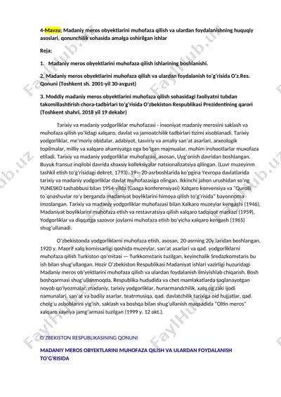 tarixiy va madaniy yodgorliklar muhofazasi — DOC
