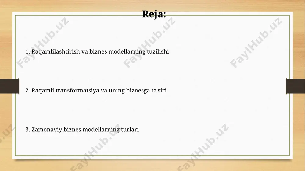 taxminan 30% gacha foyda keltirishi mumkin. obuna biznes-modellari mijozlarning sadiqligi va qayta sotib olish darajasini oshirishga yordam beradi, chunki ular doimiy xizmatlarga ega bo'ladilar. bu esa kompaniyaning mijozlar bazasini 15-20% ga kengaytirish imkonini beradi. kelajakdagi biznes-model tendentsiyalari kelajakdagi biznes-modellar ai va mashinani o'rganish texnologiyalariga asoslangan avtomatlashtirish va shaxsiylashtirishga, shuningdek, 5g tarmog'ining kengayishi natijasida yuzaga keladigan yangi imkoniyatlarga tayanib rivojlanadi. davomiylik va ijtimoiy mas'uliyat biznesning yadrosiga kirib boradi, shuning uchun ham 20% dan ortiq kompaniyalar b korporatsiyasi modeli va esg standartlariga mos keladigan biznes-modellarni qo'llaydi. freemium biznes-modellari freemium modelining muvaffaqiyati 10-20% foydalanuvchilarning premium xizmatlarga o'tishiga bog'liq bo'lib, bu esa yuqori daromadlilikka va mijozlarning saqlanib qolish darajasining oshishiga olib keladi. freemium biznes modeli dastlabki foydalanuvchilar bazasini 50-100% gacha kengaytirishga yordam beradi, bu esa kelajakda potentsial mijozlar sonini oshiradi va marketing xarajatlarini kamaytiradi. raqamlilashtirishning biznes-modellarga ta'siri raqamlilashtirish korxonalarning 70% gacha operatsion xarajatlarini kamaytirishga, samaradorlikni 30% ga oshirishga va mijozlar bilan o'zaro munosabatlarni 2 …