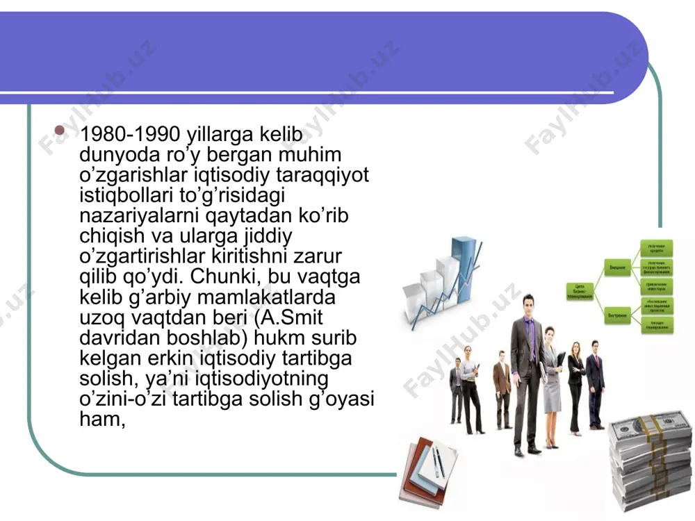 ni amalga oshirishda davlat monopoliyasini bekor qilish; - resurslarning markazlashgan holdagi taqsimotini tugatish; - narxlarning asosan talab va taklif nisbati asosida shakllantirilishiga o’tish; - ichki va tashqi bozorlarda transaktsion bitimlar ustidan davlat nazoratini pasaytirish. 2. iqtisodiyotni monopoliyadan chiqarish va raqobat muhitini yaratish. bu yo’nalish quyidagi jarayonlarning amalga oshirilishini takozo etadi: - barcha iqtisodiy agentlarning ish faolligi uchun teng imkoniyat va sharoitlar yaratilishi; - bozorga xorijiy raqobatchilar ham kirishi uchun imkon berilishi; 3. kichik biznesning rivojlanishiga xalaqit beruvchi ma’muriy to’siqlarni aralash imtiyozli kreditlar berish orqali qo’llab-quvvatlash va tarmoqqa olishdagi to’siqlarni pasaytirish.