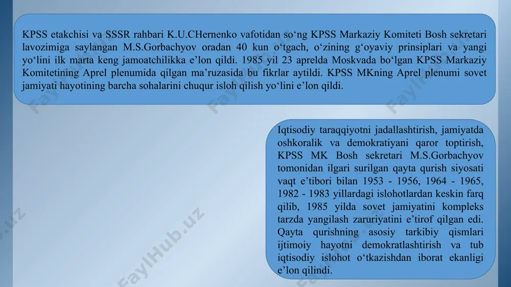 iyaviy tizim izdan chiqi. pul muomalasi va moliyada nomutanosiblik yuzaga keldi. iqtisodiyotning barcha sohalarida taqchillikni yuzaga keltirdi bu esa, jamiyatda ijtimoiy taranglik va insonlarning noroziliga sabab bo‘ldi. 7 iqtisodiy muammolar demografik holatlarda yuzaga kelgan ahvol bilan qo‘shilib, ijtimoiy masalalarni hal etishni g‘oyat dolzarb qilib qo‘ydi. o‘zbekistonda aholining turmush darajasi sobiq ittifoqdagi respublikalar ichida eng past bo‘lib qoldi. ma’lumotlarga qaraganda, 1990 yilda respublika aholisi 70 foiziga yaqinining jami daromadi tirikchilik o‘tkazish uchun zarur bo‘lgan eng quyi darajadan ham past edi. ayni paytda rossiya va ukrainada aholining 30 foiziga yaqinigina shunday ahvolda kun kechirgandi. mehnatga layoqatli aholini ish bilan ta’minlash ham murakkab muammo bo‘lib qoldi. 8 xx asrning 80-90-yillarida o‘zbekistonda yetishtirilgan paxta xomashyosining 93-94 foizi, oltinning barchasi markazga olib ketilgan holda, mahalliy aholining iste’mol mahsulotlariga bo‘lgan ehtiyoji tobora oshib borgan. bu ehtiyoj asosan sobiq ittifoqning boshqa mintaqalaridan don va go‘shtning 70 foizi, kartoshkaning 60 foizi, qand, quruq sut va bolalar oziq-ovqatlarining 100 …