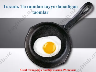 tuxum. tuxumdan tayyorlanadigan taomlar 5-sinf — PPT