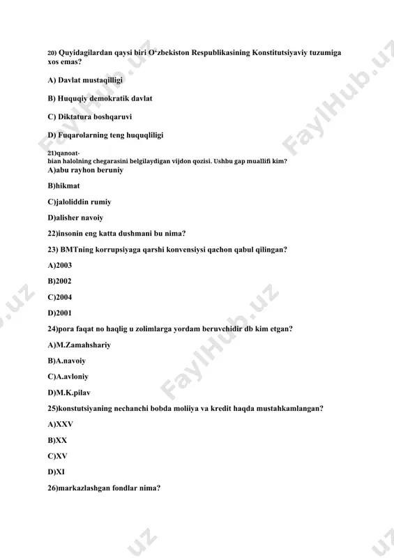 huquq bo'yicha savollar va javoblar - Page 5