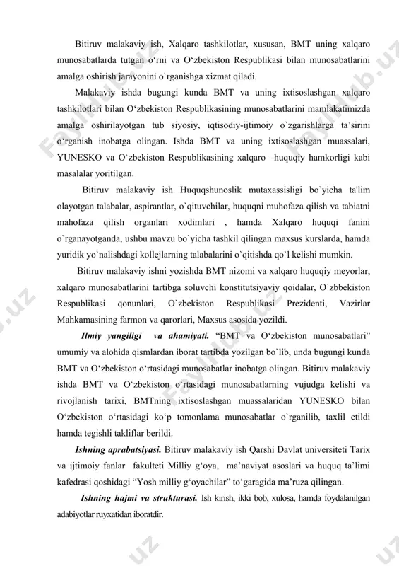 o tashkilotlarning o‘rni va roli tobora ortib bormoqda. xalqaro tashkilotlar – muayyan maqsadlarni amalga oshirish uchun xalqaro shartnoma asosida tuzilgan, tegishli organlarga ega bo‘lgan, a’zo davlatlarning huquq va majburiyatlariga ega bo‘lgan hamda xalqaro huquqqa binoan ta’sis etilgan davlatlarning uyushmasidir. xalqaro tashkilotlarni turkumlash tashkilotlarning huquqiy tabiati; tashkilot faoliyatining ko‘lami; tashkilot faoliyatining mavzui; tashkilot a’zolari bo‘lgan davlatlarning ijtimoiy-iqtisodiy faoliyati singari belgilar bo‘yicha o‘tkaziladi. xalqaro tashkilotlar xalqaro tizimning tarkibiy qismidir. tabiiyki, xalqaro tizimning rivojlanishi hal qiluvchi ta’sir ko‘rsatayotgan ijtimoiy taraqqiyot qonunlari umumiy tarzda ularning ijtimoiy-huquqiy tabiatini ham belgilab beradi. xalqaro tashkilotlar davlatlar tomonidan aniq maqsadlar va vazifalarni bajarish uchun tuzilib, muayyan huquq doirasiga ega bo‘ladi, bu huquq doiralari nizomda qayd etiladi. xalqaro tashkilotlarning maqsad va vazifalari tushunchalarini aniqlab olish zarurdir. xalqaro tashkilotlarning maqsadlari xilma-xil. birlashgan millatlar tashkiloti (bmt) xalqaro tinchlik va xavfsizlikni saqlash uchun tuzilgan. ikao xalqaro aviatsiya muammolarini o‘rganish, fuqaro aviatsiyasi uchun xalqaro normalar va qoidalarni ishlab chiqish hamda xalqaro havo yo‘llarida …
