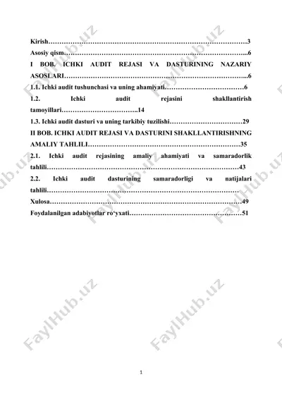 ichki audit rejasi va dasturining shakllanishi — DOCX