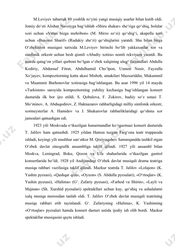 pdi. filarmoniya jamoalarida moskvada o‘tkaziladigan o‘zbek san‘at va adabiyotining birinchi dekadasiga tayyorgarlik qizg‘in boshlanib ketdi. t.jalilovga 120 kishidan iborat bo‘lgan o‘zbek ashula va raqs ansambli tashkil etish va boshchilik vazifasi topshirildi. mazkur ansambl ustoz rahbarligida moskva, shuningdek ozarbayjon, ukraina va belorusiya bo‘ylab gastrol safarlarida bo‘ldi. 1939 yilning oxirida muqimiy nomidaga o‘zbek davlat musiqali drama va komediya teatri tashkil topdi. mazkur teatrga t. jalilov rahbar etib tayinlandi. uning bastakorlik faoliyati bu yerda yanada samaralirok bo‘ldi. u dramaturg s. abdulla bilan hamkorlikda 1939 yilda yaratgan «tohir va zuhra» musiqali dramasini sahnalashtirishdan boshlandi. 1941 yili «qurbon umarov» (s. abdulla pyesasi, kompozitor g. shperling bilan hamkorlikda); 1942 yili «nurxon» (k. yashin pyesasi, kompozitor g. sobitov bilan hamkorlikda); 1943 yili «o‘zbekiston qilichi» (h. olimjon pyesasi, k. yashin,uyg‘un va n. pogodinlar, bastakorlar t. sodiqov, m.leviyev, n. hasanov, klimov va vaynberglar hamkorligida); 1943 yili «asrlar» (uyg‘un pyesasi, kompozitor b. nadejdin bilan hamkorlikda); 1945 yili «g‘unchalar» va 1947 …