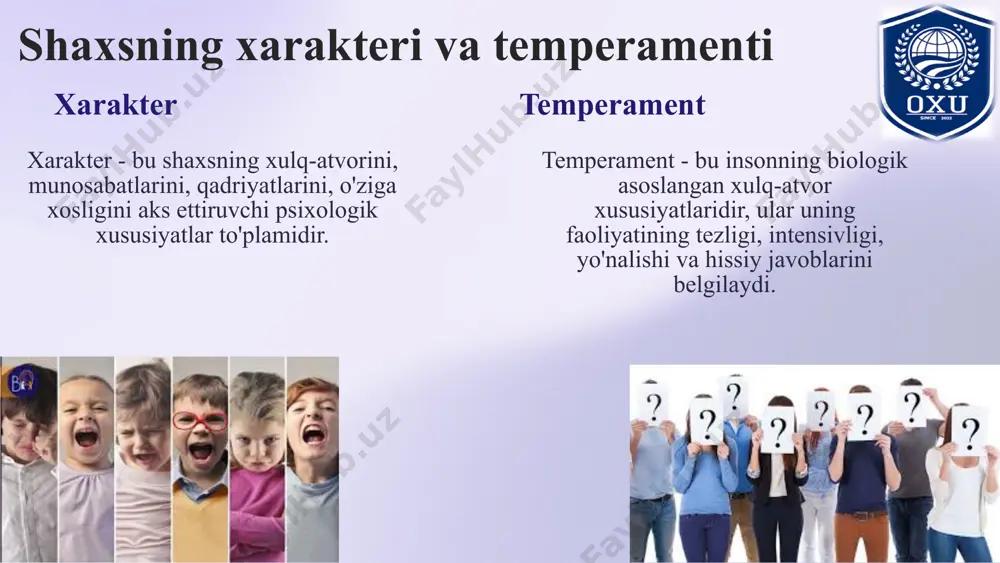 ilan "u"ning impulyelarini cheklovchi shuuriy "men" (ego); "oʻta-men" (super-ego) — ijtimoiy taqiqdar, qonun tusiga kirgan majburiy tartib-qoidalar. freydning fikricha, "men" reallik tamoyiliga asoslangan holda inson psixikasida harakatlanuvchi qarama-qarshi kuchlarni muvofiqlashtirish vazifasini bajaradi. inson oʻzining qadimgi ajdodlaridan irsiy yoʻl bilan oʻtgan instinktiv mayllarning namoyon boʻlishi tufayli faoldir. instinktiv mayllar dastavval jinsiy instinkt va oʻzini himoya qilishga intilish instinkti tarzida yuzaga keladi. lekin jamiyat shaxsni koʻp jihatdan cheklab qoʻyadi, uning instinktlari va mayllari "senzura"dan oʻtkaziladi. buning natijasida oʻzining aksariyat instinktlari va mayllarini toʻxtatish, taqiqlashga majbur boʻladi. instinktiv mayllar uning shaxsiyatiga tegadigan ruhiy holat sifatida ongli hayotidan siqib chiqariladi, lekin yoʻqolib ketmaydi, faqat ongsizlik sohasiga oʻtkazib yuboriladi, xolos. foydalanilgan adabiyotlar ro’yxati: xaydarov f.i., xalilova n.i. “umumiy psixologiya”. t.: “fan va texnologiyalar” markazining bosmaxonasi: 2009 do’stmuxamedova sh.a, tillashayxova x.a, baykunusova g.yu, ziyavitdinova g.z, “yosh davrlari va pedagogik psixologiya” - darslik toshkent. tdpu, 2020 umarov b.m. psixologiya darslik/ toshkent voris-nashriyoti, 2012. -272 b. a.k.shamshetova, r.n.melibayeva …