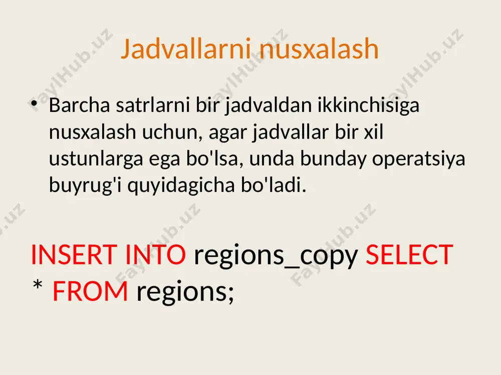 eratorining vazifasi haqida tushuncha bering. update operatorining sintaksisi haqida tushuncha bering. delete operatorining vazifasi haqida tushuncha bering. delete operatorining sintaksisi haqida tushuncha bering. /docprops/thumbnail.jpeg