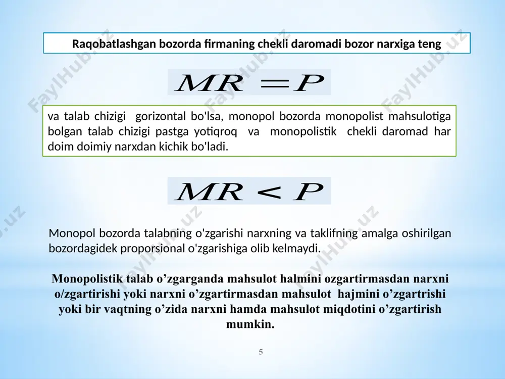 monopol sharoitda narx belgilash va monopol hokimiyat ko`rsatkichi - Page 5