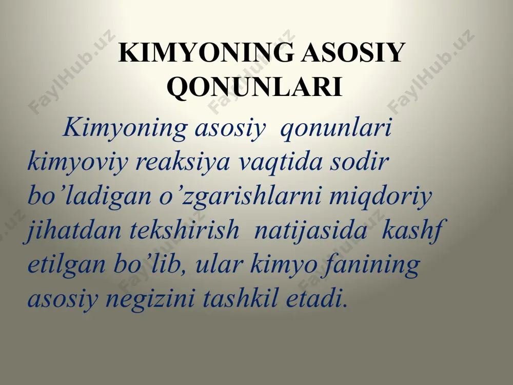 kmalarning miqdoriy tarkibi bir xil bo’lishini o’zining juda ko’p tajribalarida isbotlab berdi va 1809 yilda tarkibning doimiylik qonunini quyidagicha ta’rifladi: "har qanday kimyoviy toza birikma, olinish usulidan qat’iy nazar, o’zgarmas sifat va miqdoriy tarkibga ega . masalan, toza suvni bir necha xil usul bilan olish mumkin: 1) vodorod va kisloroddan sintez qilib: 2h2 + o2 = 2h2o 2) neytrallanish reaksiyasi asosida: naoh + hcl = h2o + nacl 3) metanni yondirib: ch4 + 2o2 = co2 + 2h2o 4) kristallogidratni parchalash: cuso4 * 5h2o =5 h2o + cuso4 5) gidroksidlarni qizdirish: cu(oh)2 = cuo + h2o 6) kislotalarni parchalash: h2sio3 = h2o + sio2 7) oksidlar bilan kislotalar reaksiyasi natijasida: zno + h2so4 = znso4 + h2o hosil bo’lgan suvlarning tarkibida 11,11% vodorod va 88,89% kislorod bo’lib, suv 0 o c da muzlaydi, 100 o c da qaynaydi, 4,5o c da zichligi 1 g/sm3 ga teng, o’zgarmas elektr o’tkazuvchanlikka va …