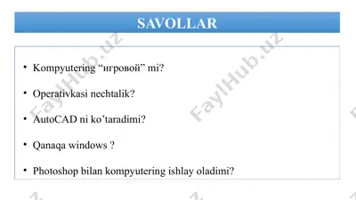 kompyuterning o'yinlar uchun tayyorlanganliği — PPTX