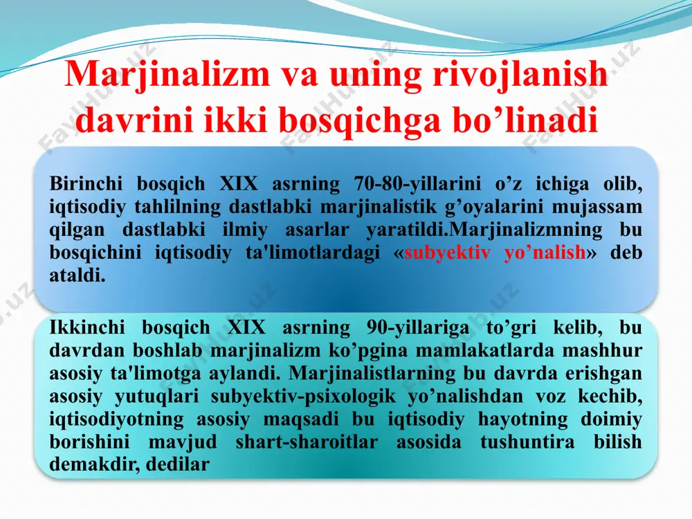 lchi tomonidan (mazkur daromad doirasida) sarflanayotgan mablag’larning so’nggi ulushining iste'mol qilinayotgan barcha noz-ne'matlardan bir xil qoniqish hosil qilishidir. shu bilan birga, iste'molchi ne'matlar qimmatini o’zi belgilaydi. neoklassik yo’nalishning shakllanishi. alfred marshalining iqtisodiy ta'limoti a.marshall (1842-1924) iqtisodiyotda neoklassik (yangi klassik) yo'nalishning yetakchi vakili, marjinalizmning «kembrij maktabi» lideri hisoblanadi. 1902-yildan boshlab yangi «ekonomiks» fanini kiritdi va siyosiy iqtisod fani asta-sekin siqib chiqarildi. bu kitob doim to’ldirib borildi va olim hayoti davomida 8 marta qayta nashr etilgan. kitobning boshidayoq fanning predmeti to’g’risida fikr yuritiladi. bu fan jamiyatning normal hayot faoliyatini tadqiq qilish bilan shug’ullanadi. olimning tadiqotlarida bozorda erkin bahoning shakllanish muammosi asosiy o’rin egallaydi. bozor bahosiga «eng yuqori naf asosida aniqlanadigan talab bahosi va eng yuqori xarajatlar bilan topiladigan taklif bahosining kesishish natijasi» deb qaraladi. bu «marshall xochi» deb yuritiladi, u talab va taklif chiziqlarining kesishgan grafik shaklidir. chiziqlar kesishgan joyda ular orasidagi muvozanat, ya'ni muvozanatli, mo’tadil baho o’rnatiladi. marshall xochi talab taklif …