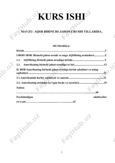 aqsh birinchi jahon urushi yillarida (kurs ishi) — DOCX
