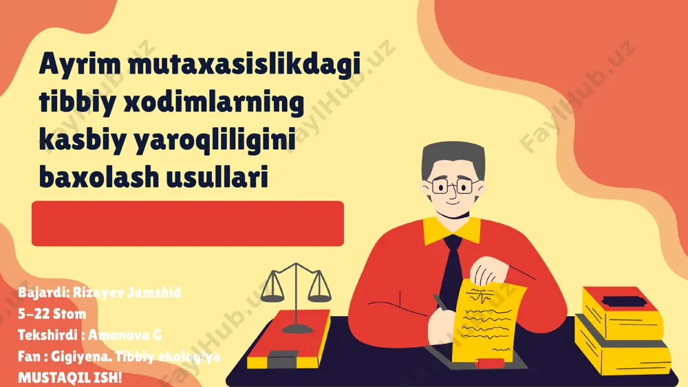 iy ko'nikmalari haqida aniq ma'lumotlar to'playdi. ushbu metodning afzalligi, xodimlarning nazariy bilimlarini amaliyotda qo'llay olishini baholashdir. 1 2 4 anketalar va so'rovnomalar anketalar yordamida yaroqlilikni baholash usullari tibbiy xodimlarning kasbiy ko'nikmalarini aniqlashda muhim ahamiyatga ega. ushbu anketalar savollar orqali xodimlarning bilim va tajribalarini baholash imkonini beradi. so'rovnomalarda berilishi kerak bo'lgan savollar quyidagilarni o'z ichiga olishi mumkin: 1) sizning kasbiy tajribangiz haqida ma'lumot bering; 2) muammolarni qanday hal qilasiz?; 3) qanday qarorlar qabul qilasiz? olingan natijalarni tahlil qilishda statistik usullar, masalan, o'rtacha qiymat va standart og'ishlarni hisoblash, xodimlarning kasbiy yaroqliligini baholashda yordam beradi. intervyu metodlari intervyu o'tkazish jarayoni professional mutaxassislarning kasbiy yaroqliligini baholashda muhim ahamiyatga ega. bu jarayonda intervyu beruvchilar va intervyu oluvchilar o'rtasidagi savol-javob asosida bilim va ko'nikmalar haqida ma'lumot to'planadi. intervyu turlari: - strukturalangan intervyu: oldindan belgilangan savollar bo'yicha o'tkaziladi, bu natijalarni taqqoslash va tahlil qilishni osonlashtiradi. - yarim strukturalangan intervyu: ba'zi savollar oldindan tayyorlangan, lekin intervyu davomida qo'shimcha …
