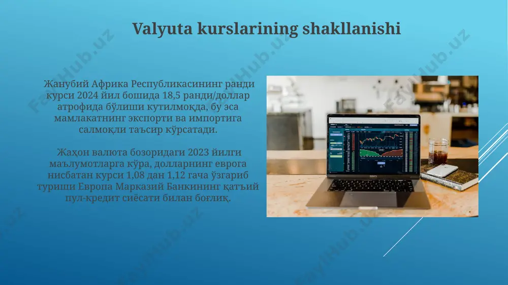 yalarni jalb qilishga va valyuta zahiralarini ishlatishga majbur bo'ladi. jahon banki va xalqaro valyuta fondi жаҳон банки ва халқаро валюта фонди ўзаро ҳамкорлик қилиб, глобал молиявий барқарорликни таъминлашда муҳим роль ўйнайди. масалан, 2008 йилги жаҳон молиявий инқирози даврида улар бир қанча давлатларга миллиардлаб доллар миқдоридаги ёрдам кўрсатган. халқаро валюта фонди (хвф) 190 дан ортиқ мамлакатни ўз ичига олади ва уларнинг валюта курсларининг барқарорлигини таъминлашга ёрдам беради. хвфнинг бошқарув кенгаши вашингтонда жойлашган. у 1945 йилда таъсис этилган. to'g'ridan-to'g'ri xorijiy investitsiyalar 2022-yilda to'g'ridan-to'g'ri xorijiy investitsiyalar oqimi global miqyosda 1,5 trillion aqsh dollarini tashkil etdi, bu esa rivojlanayotgan mamlakatlar, jumladan, o'zbekiston uchun muhim ahamiyat kasb etadi. xitoy, aqsh va yevropa ittifoqi kabi yirik iqtisodiyotlar to'g'ridan-to'g'ri xorijiy investitsiyalarni jalb qilish va investitsiya qilish bo'yicha dunyodagi etakchi o'rinlarda turishi bilan birga, janubiy afrika kabi rivojlanayotgan mamlakatlar ham sezilarli darajada o'sishni namoyon etmoqda. xalqaro qarz bozori jahon banki ma'lumotlariga ko'ra, rivojlanayotgan mamlakatlarning xalqaro qarz bozoridan olgan …