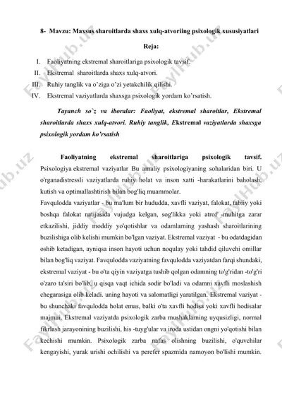 maxsus sharoitlarda shaxs xulq-atvoriing psixologik xususiyatlari — DOCX
