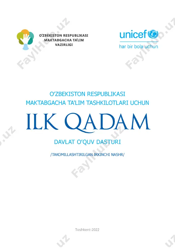 islarin i qayta tayyorlash va ularning m alakasini oshirish instituti ilm iy kengashining 2021-yil 23-dekabrdagi 10-sonli bayonnomasi, o 'zbekiston respublikasi maktabgacha ta 'lim vazirlig in ing m uvofiq lashtiruvchi kengashining 2022-yil 4-fevraldagi 1-sonli bayonnom asi bilan tasd iq langan va nashr qilish uchun tavsiya etilgan. ■ / / / / / mundarija tushuntirish xati............................................................................................................................................5 i-bob. um umiy q o idalar ......................................................................................................................... 7 1.1. davlat o 'quv dasturin ing q o 'lla n ilis h i.......................................................................................8 1.2. mttning maqsad va vazifa la ri....................................................................................................8 1.3. pedagogning r o l i .........................................................................................................................8 ii-bob. mtt ta'lim va tarbiya jarayonining maqsad va tamoyillari....................................... 10 2.1. mtt ta 'lim va tarbiya jarayonin ing m aqsad i.......................................................................... 11 2.2. mttda ta 'lim va tarbiya jarayonin i tashkil etish tam oy illa ri................................................. 11 2.3. qo 'sh im cha ta 'lim x izm atlarin i tashkil e t ish .......................................................................... 12 2.4. ta'lim olishda alohida ehtiyojlari bo 'lgan …