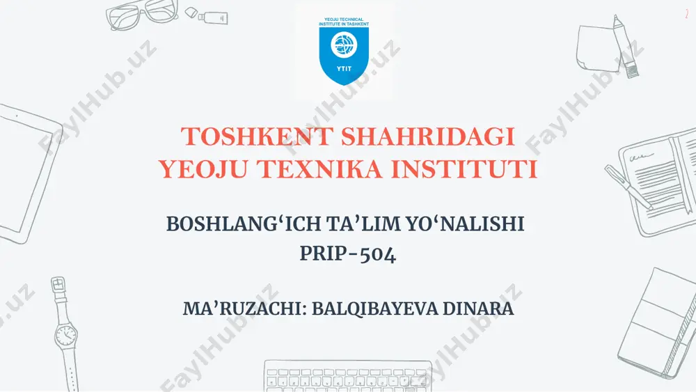 qabul qilishga ko‘maklashing. 8. bolalarga faoliyatlarda yuqori natijalarga erishishlariga yordam bering. 9. kamchiliklarini ko‘rsatgan holda bolani boshqalar bilan solishtirmang. 10.bolani kamsitmang va o‘zini yomon, ojiz deb hisoblashishiga yo‘l qo‘ymang. kreativ fikrlash ko‘nikmasini shakllantirishda darsda beriladigan savollar masalan: “bog‘liqlikni toping”, “o‘ylang”, “bashorat qiling”, “fikrni mantiqan bayon eting”, “tasavvur qiling” kabi so‘z lardan foydalanish amaliy jihatdan samarali sanaladi. 8 kreativlik bu…. 1. kreativlik - bu shaxsning individual xususiyati bo‘lib, madaniy vositalarni shaxsiy tushunchalaridan kelib chiqqan holda qo‘llashi va rivojlantirishidir. 2. kreativlik psixologik nuqtayi nazardan tahlil etilgan va bugungi kunda pedagogik nuqtayi nazardan tadqiq etishni talab etayotgan muhim pedagogik muammodir. 9 1. kreativlik – bu o‘qituvchilarni innovatorlikka undovchi pedagogik kategoriya hisoblanadi. 2. kreativlik o‘qituvchining kasbiy va shaxsiy sifatining integratsiyasidir. chunki o‘qituvchi tabiatan qiziquvchan, intiluvchan bo‘lmas ekan, bunday o‘qituvchihech qachon ijodkorlikni namoyon eta olmaydi. kreativlik bu… 10 3. kreativlik o‘qituvchilarda o‘z-o‘zidan payda bo‘ladigan sifat emas, u o‘qituvchining yangiliklarga intilishi, yangiliklarni o‘zlashtirish va o‘zining pedagogik …