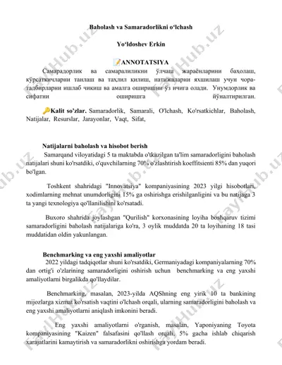 baholash va samaradorlikni oʻlchash — DOCX