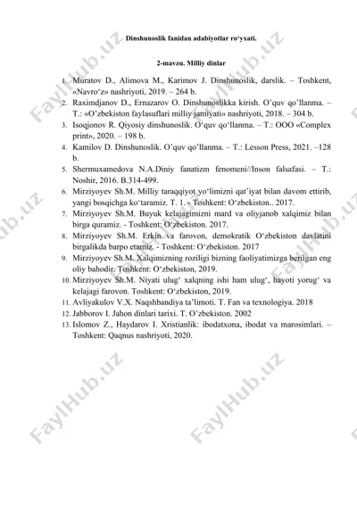 dinshunoslik, darslik — DOCX