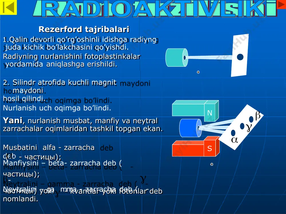 ytronlar bilab bombardorovka qilinadi. agarda neytron beqarorroq yadroga kelib urilsa, nisbatan barqaror ikkita yadro hosil bo’ladi, ular juda katta tezlikda uchib chiqishadi. bunda 2-3 ta neytron chiqarishadi. yadro bo’lakchalari sekinlashadi va o’ energiyasini atrof – muhitga beradi yoki chiqaradi. 235u 92 image31.png image32.png image33.png image34.png image35.png image36.png image37.png image38.png image39.png image40.png image1.png image41.png image42.png image21.png image43.png image44.png image45.png image46.png image47.png image48.png image49.png image26.png image50.png image51.png image52.png image53.png image54.png image55.png image56.png image57.png image58.png image59.png image27.png image60.png image61.png image62.png image63.png image64.png image65.png image66.png image67.png image68.png image69.png image28.png image70.png image71.png image72.png image73.png image74.png image75.png image76.png image77.png image5.png image6.png image29.png image30.png image86.png image87.png image88.png image89.png image90.png image91.png image92.png image93.png image94.png image95.png image78.png image96.png image97.png image98.png image99.png image100.png image101.png image102.png image103.png image104.png image105.jpg image79.png image80.png image81.png image82.png image83.png image84.png image85.png image9.png image10.png image11.png image12.png image13.png image14.png image15.png image16.png image17.png image18.png image19.png image20.png image2.png image3.png image4.png image7.png image8.png image114.png image115.png image116.png image117.png image118.png image119.png image120.png image121.png …