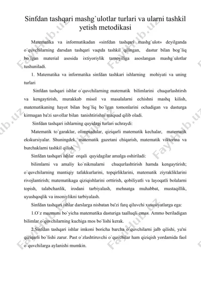 sinfdan tashqari mashg`ulotlar turlari va ularni tashkil yetish mеtodikasi — DOC
