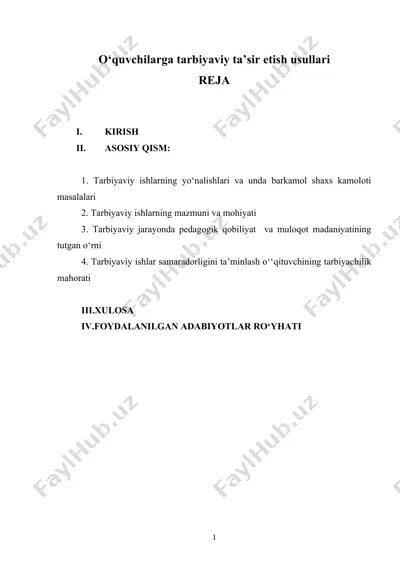 o‘quvchilarga tarbiyaviy ta’sir etish usullari — DOC