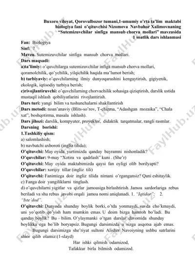 sutemizuvchilar sinfiga mansub chorva mollari — DOCX