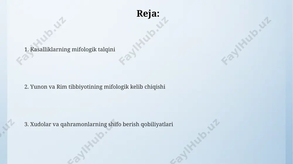 dan ortiq ibodatxonalar bag'ishlangan bo'lib, bu uning ahamiyatini ko'rsatadi. qadimgi yunon shifokorlari kasalliklarni 4 ta asosiy suyuqlik – qon, balg'am, sariq va qora safro muvozanatining buzilishi deb hisoblashgan va davolash usullari shu tamoyilga asoslangan. tibbiy amaliyotda ishlatilgan o'simliklarning 300 dan ortiq turi haqida plinij katta kabi rim olimlari yozma manbalarda qayd etganlar, bu esa o'simlik dorilariga bo'lgan qiziqishni ko'rsatadi. mifologik mavzulardagi tibbiy asboblar taxminan 50 ta o'simlik ekstrakti va minerallardan tayyorlangan, "aesculap" tayoqchasi shaklida yasalgan va apollon xudosiga bag'ishlangan 15 sm li sehrli amulotlar, kasalliklardan himoya qilish uchun taqib yurishgan. qadimgi yunon shifokorlari tomonidan qo'llanilgan 12 ta asbobdan biri bo'lgan "miasma" deb atalgan kasalliklarni davolash uchun ishlatilgan maxsus naychalar, mifologik mavzularda bezatilgan bo'lib, ularning sirli kuchga ega ekanligiga ishonishgan. rim mifologiyasida merkuriy xudosiga bag'ishlangan, 3 qismdan iborat bo'lgan va turli o'simlik ekstraktlarini saqlash uchun ishlatilgan alabastr idish namunalari topilgan. ularning shakli va bezaklari shifo berish bilan bog'liq edi. mifologik tibbiyot …